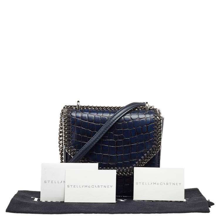 Pre Owned Stella McCartney Navy Blue Croc Embossed Faux Leather Falabella Star Box Bag