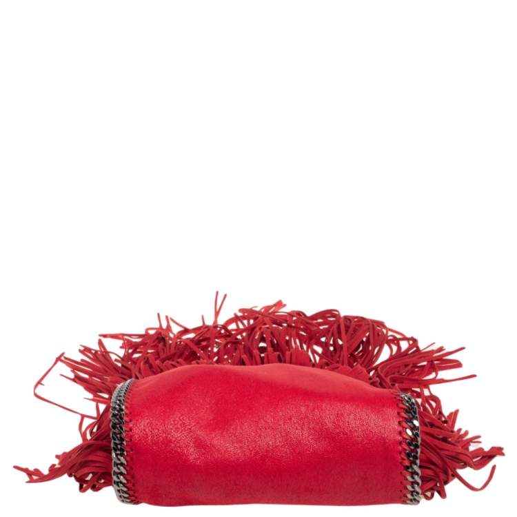 Pre Owned Stella McCartney Red Faux Suede Small Falabella Fringed Tote