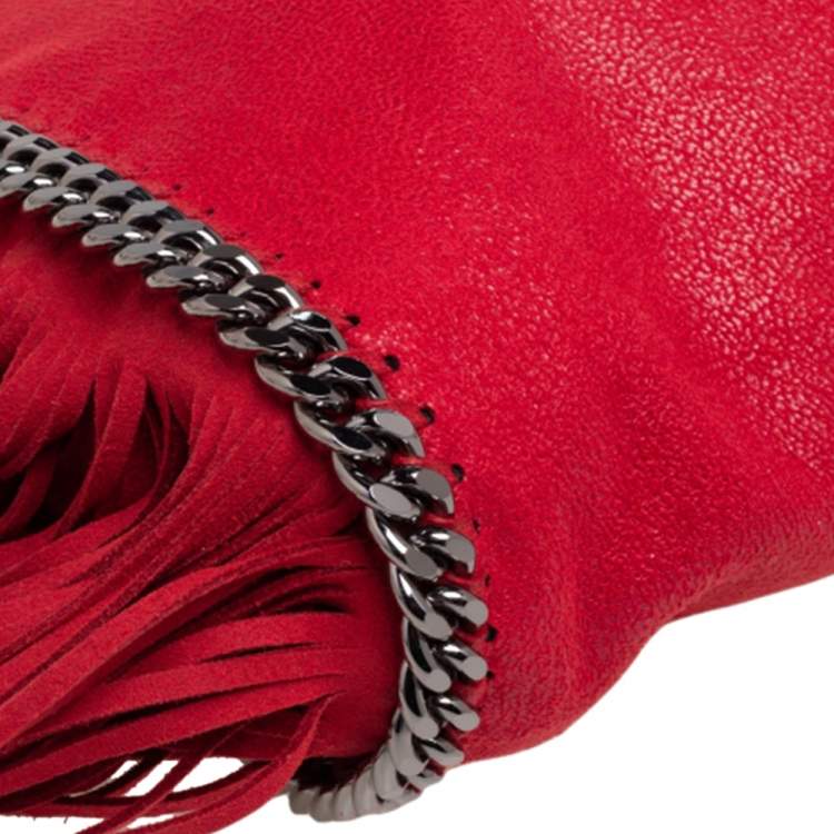 Pre Owned Stella McCartney Red Faux Suede Small Falabella Fringed Tote