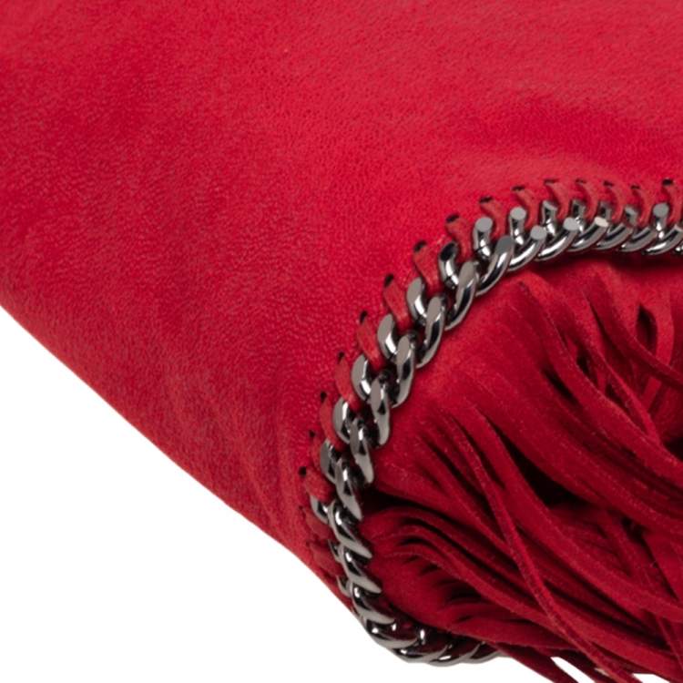 Pre Owned Stella McCartney Red Faux Suede Small Falabella Fringed Tote