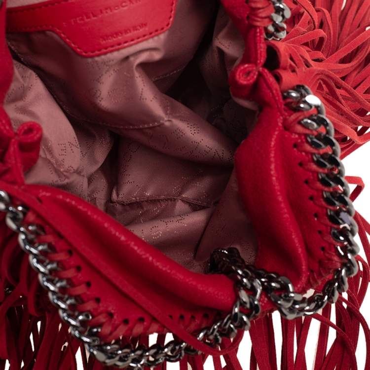 Pre Owned Stella McCartney Red Faux Suede Small Falabella Fringed Tote
