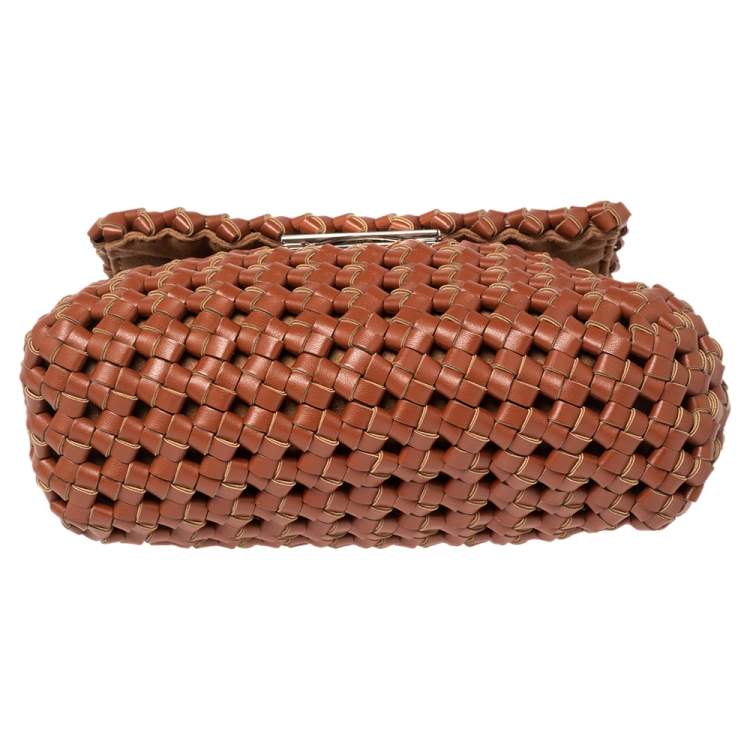 Pre Owned Stella McCartney Brown Woven Faux Leather Mini Brandy Becks Top Handle Bag