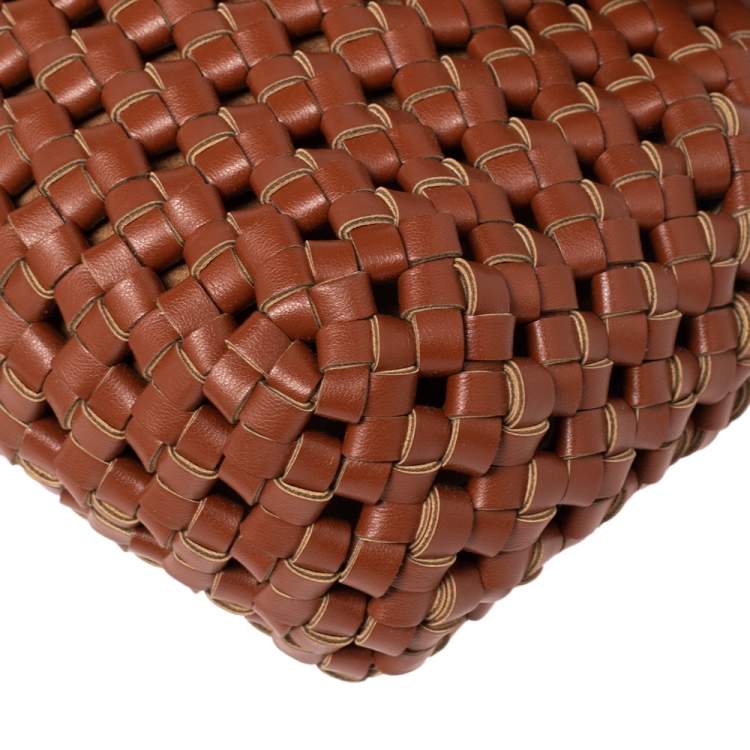 Pre Owned Stella McCartney Brown Woven Faux Leather Mini Brandy Becks Top Handle Bag