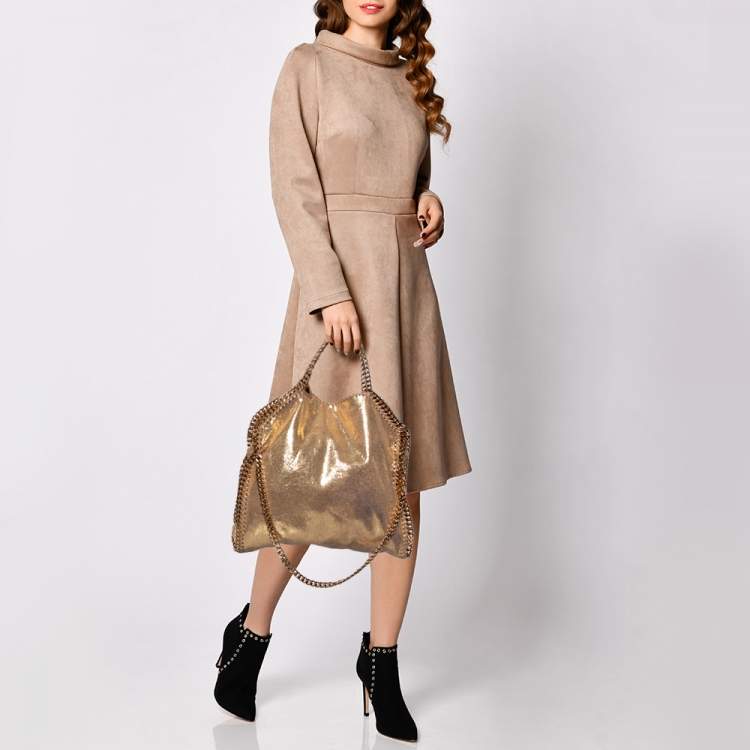 Pre Owned Stella McCartney Gold Faux Suede Small Falabella Tote