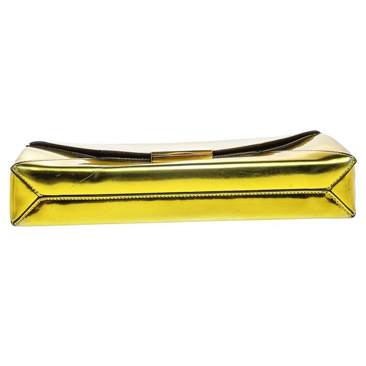 Pre Owned Stella McCartney Yellow Metallic Faux Leather Beckett Envelope Clutch
