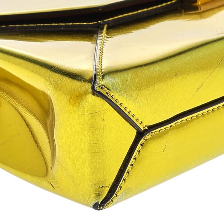 Pre Owned Stella McCartney Yellow Metallic Faux Leather Beckett Envelope Clutch