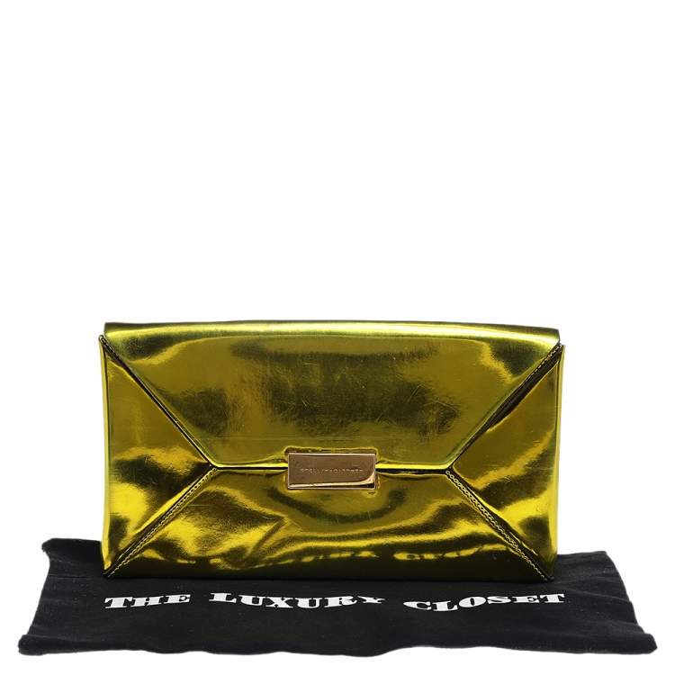 Pre Owned Stella McCartney Yellow Metallic Faux Leather Beckett Envelope Clutch