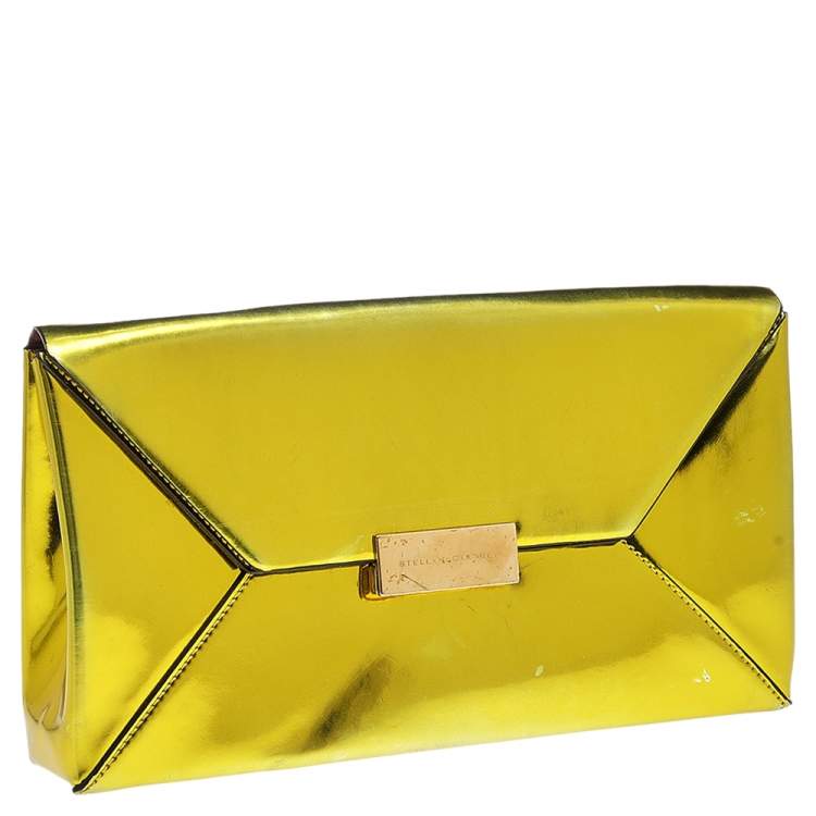 Pre Owned Stella McCartney Yellow Metallic Faux Leather Beckett Envelope Clutch