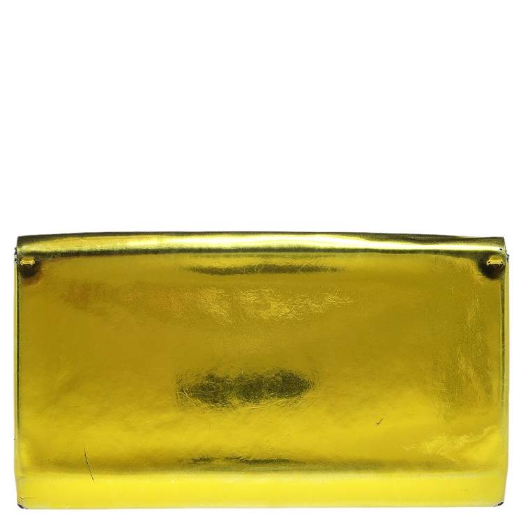 Pre Owned Stella McCartney Yellow Metallic Faux Leather Beckett Envelope Clutch