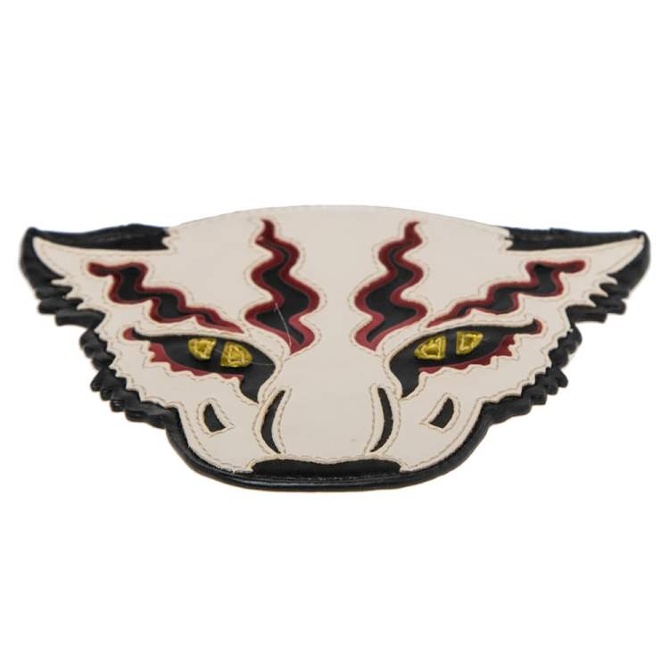 Pre Owned Stella McCartney White/Black Leather Wild Cats Coin Purse