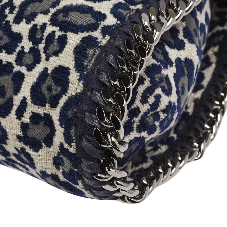 مملوكة مسبقًا Stella McCartney Navy Blue Leopard Print Velvet Small Falabella Tote