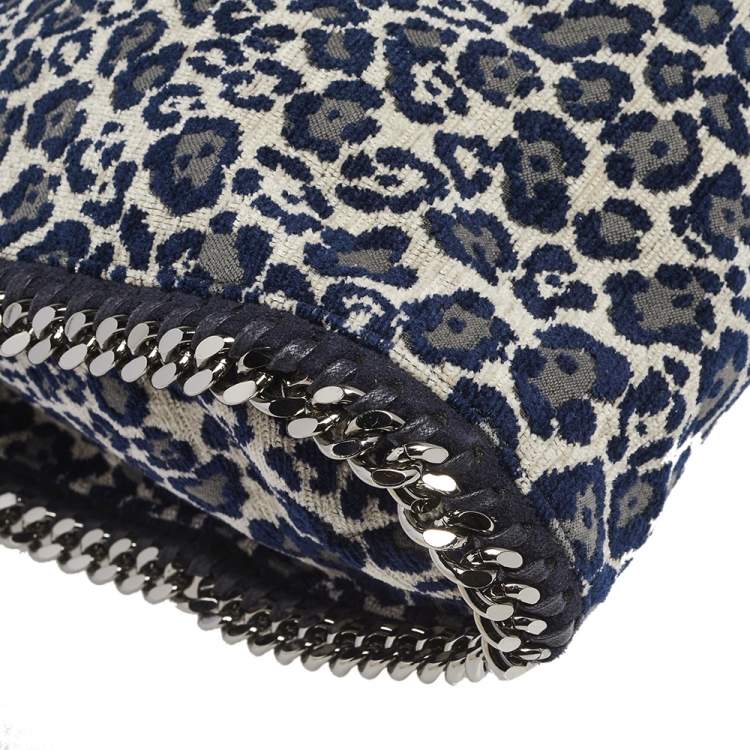 مملوكة مسبقًا Stella McCartney Navy Blue Leopard Print Velvet Small Falabella Tote