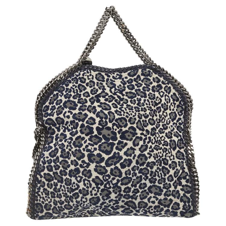 مملوكة مسبقًا Stella McCartney Navy Blue Leopard Print Velvet Small Falabella Tote