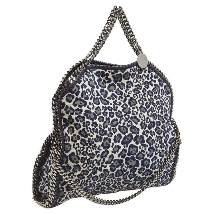 مملوكة مسبقًا Stella McCartney Navy Blue Leopard Print Velvet Small Falabella Tote