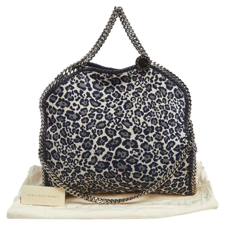 مملوكة مسبقًا Stella McCartney Navy Blue Leopard Print Velvet Small Falabella Tote