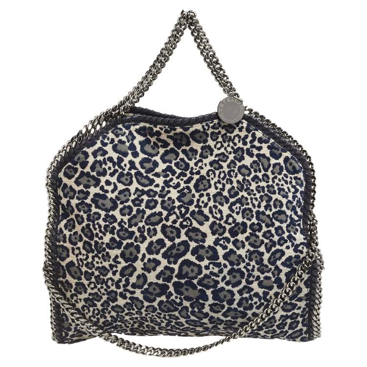 مملوكة مسبقًا Stella McCartney Navy Blue Leopard Print Velvet Small Falabella Tote