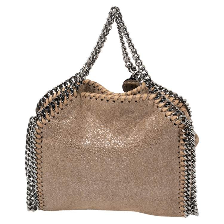 Pre Owned Stella McCartney Metallic Beige Faux Leather Tiny Falabella Shoulder Bag
