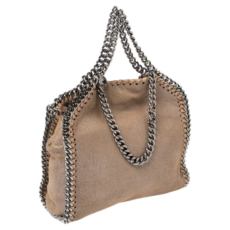 Pre Owned Stella McCartney Metallic Beige Faux Leather Tiny Falabella Shoulder Bag