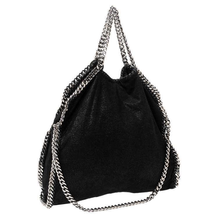 Pre Owned Stella McCartney Metallic Black Faux Suede Small Falabella Tote