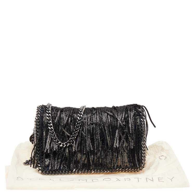 Pre Owned Stella McCartney Metallic Black Faux Leather Fringe Fallabella Crossbody Bag