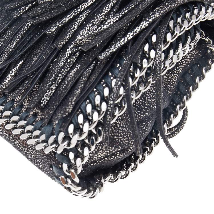 Pre Owned Stella McCartney Metallic Black Faux Leather Fringe Fallabella Crossbody Bag
