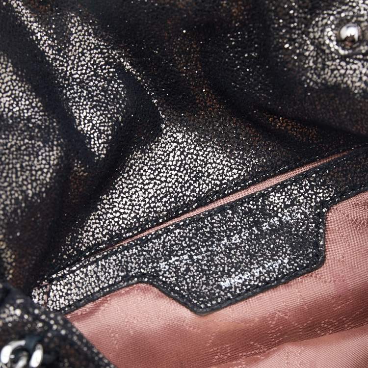 Pre Owned Stella McCartney Metallic Black Faux Leather Fringe Fallabella Crossbody Bag