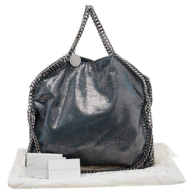 Pre Owned Stella McCartney Blue/Silver Laminated Faux Suede Small Falabella Tote