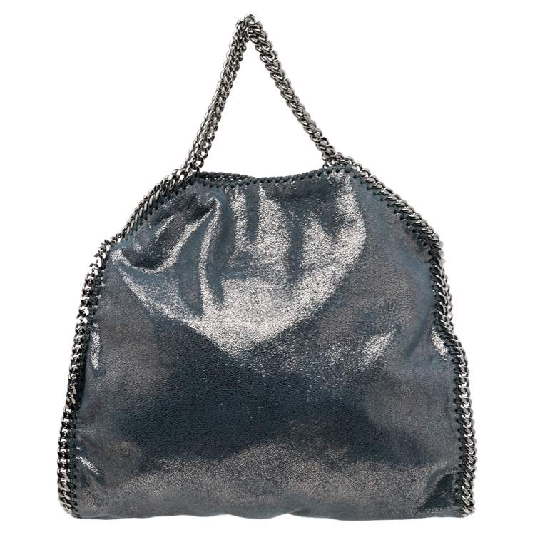 Pre Owned Stella McCartney Blue/Silver Laminated Faux Suede Small Falabella Tote