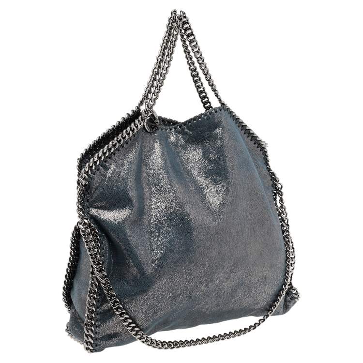 Pre Owned Stella McCartney Blue/Silver Laminated Faux Suede Small Falabella Tote