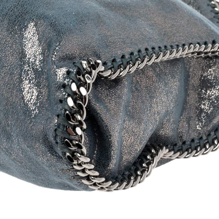 Pre Owned Stella McCartney Blue/Silver Laminated Faux Suede Small Falabella Tote
