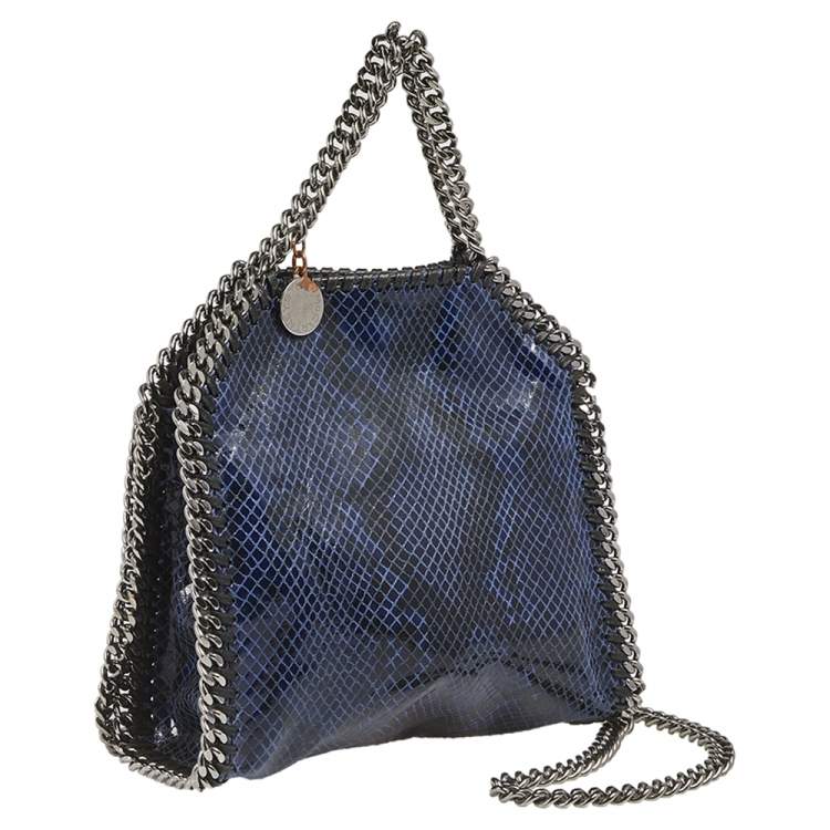 Pre Owned Stella McCartney Black/Blue Faux Snakeskin Leather Tiny Falabella Tote