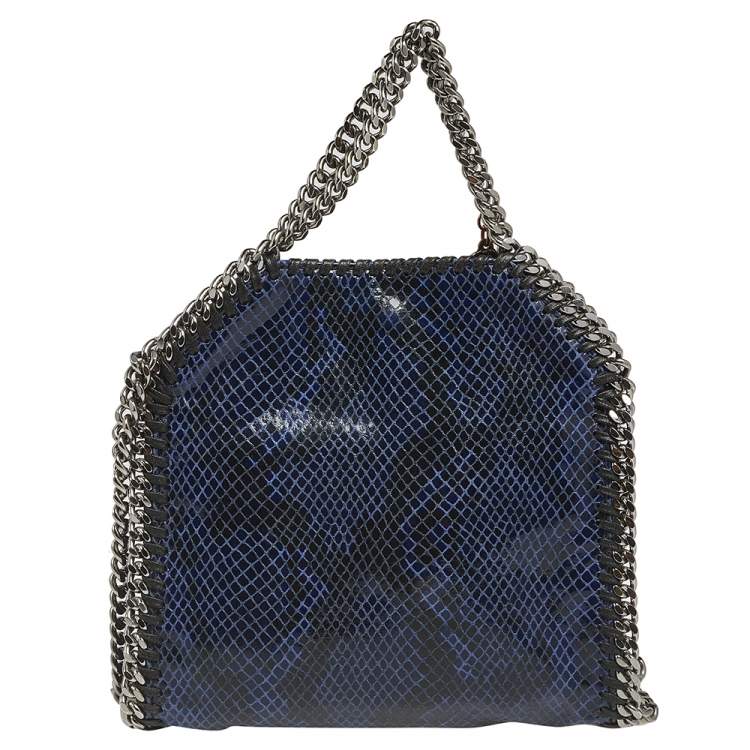 Pre Owned Stella McCartney Black/Blue Faux Snakeskin Leather Tiny Falabella Tote