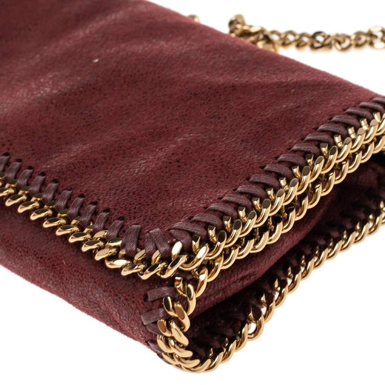 Pre Owned Stella McCartney Dark Red Faux Suede Falabella Flap Shoulder Bag