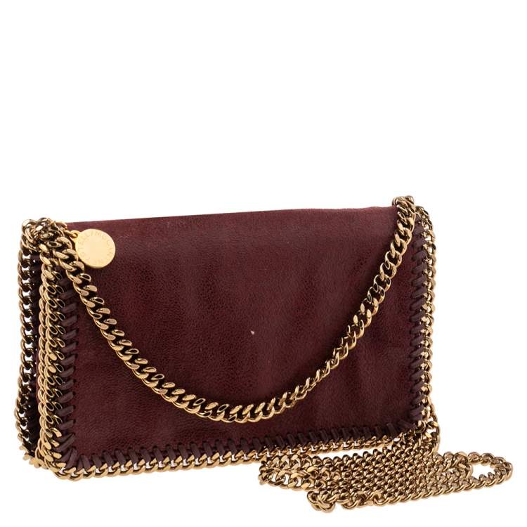 Pre Owned Stella McCartney Dark Red Faux Suede Falabella Flap Shoulder Bag