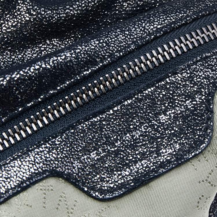 Pre Owned Stella McCartney Black Shimmering Faux Suede Large Falabella Tote