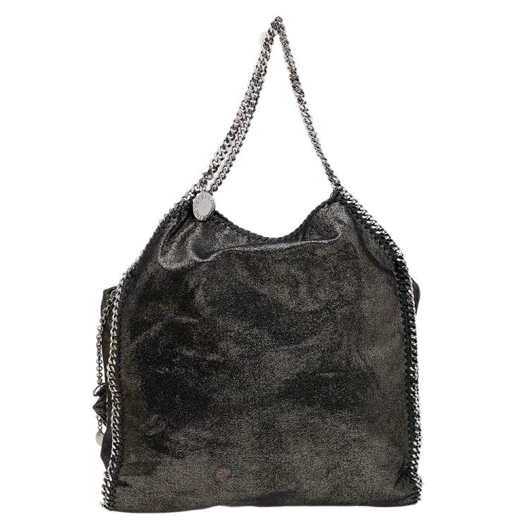 Pre Owned Stella McCartney Black Shimmering Faux Suede Large Falabella Tote