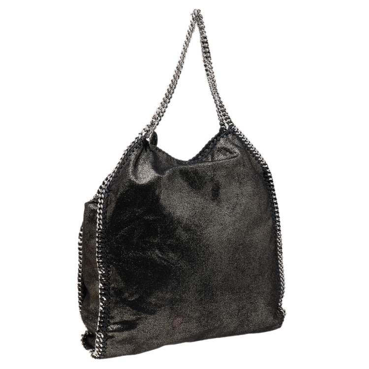 Pre Owned Stella McCartney Black Shimmering Faux Suede Large Falabella Tote