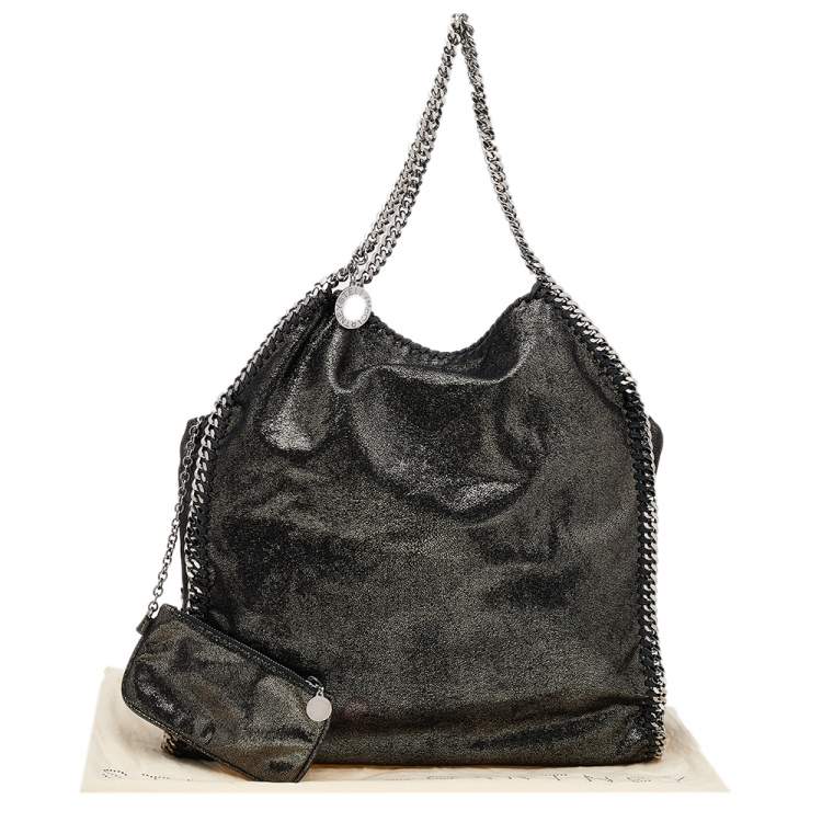 Pre Owned Stella McCartney Black Shimmering Faux Suede Large Falabella Tote