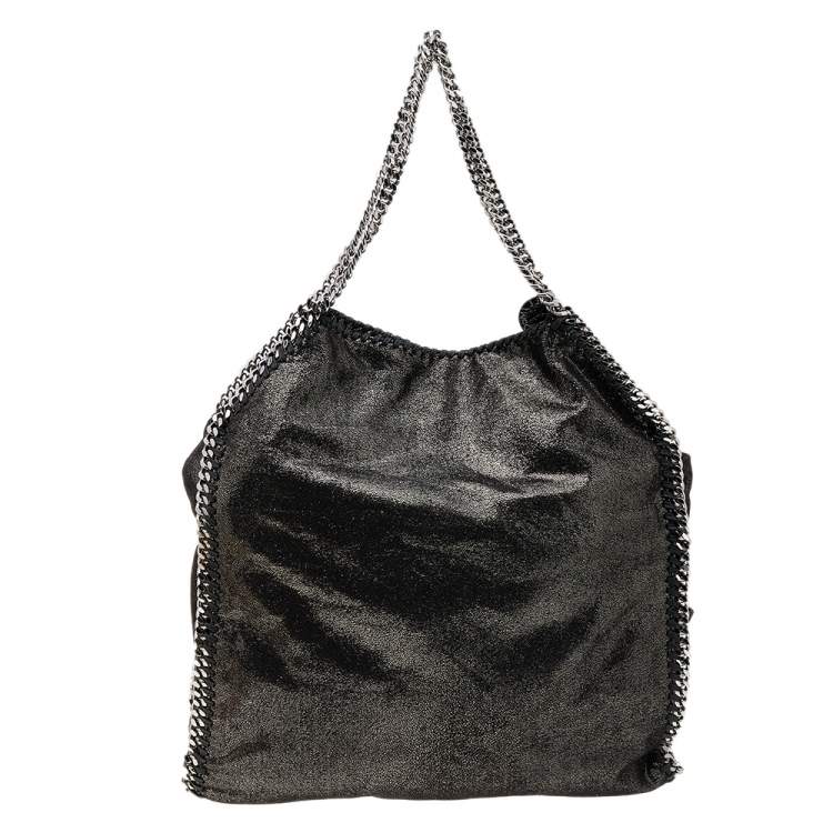 Pre Owned Stella McCartney Black Shimmering Faux Suede Large Falabella Tote