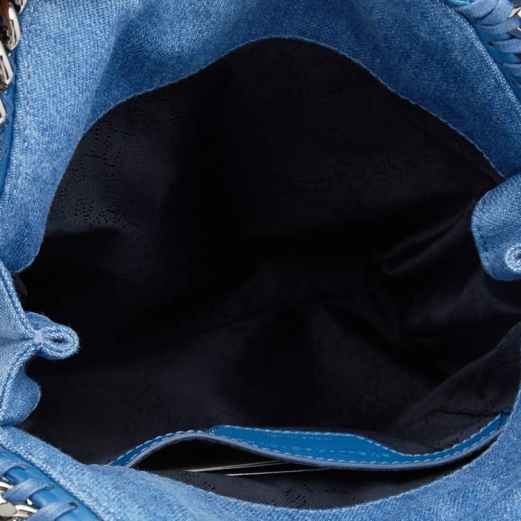 Pre Owned Stella McCartney Blue Denim Tiger Embroidered Mini Falabella Tote