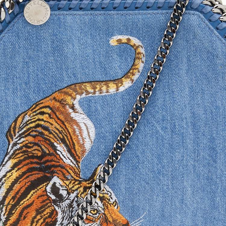 Pre Owned Stella McCartney Blue Denim Tiger Embroidered Mini Falabella Tote