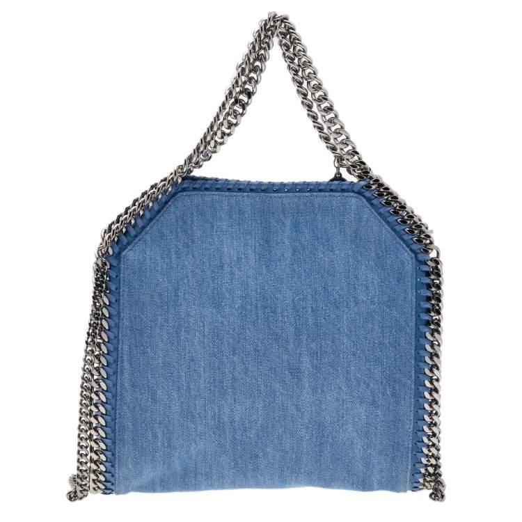 Pre Owned Stella McCartney Blue Denim Tiger Embroidered Mini Falabella Tote