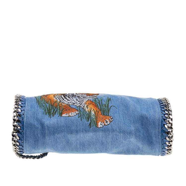 Pre Owned Stella McCartney Blue Denim Tiger Embroidered Mini Falabella Tote