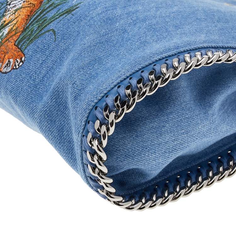 Pre Owned Stella McCartney Blue Denim Tiger Embroidered Mini Falabella Tote