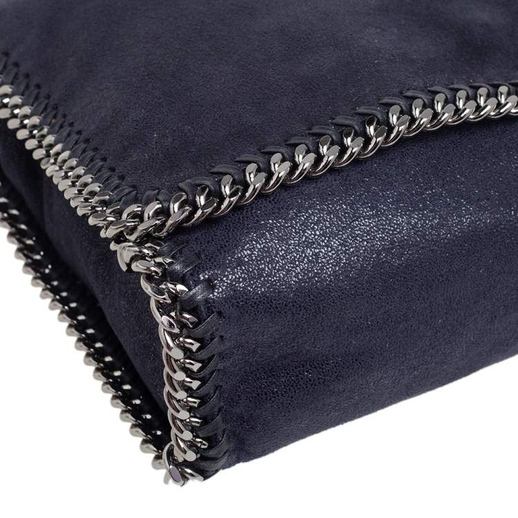 Pre Owned Stella McCartney Navy Blue Faux Suede Falabella Flap Shoulder Bag