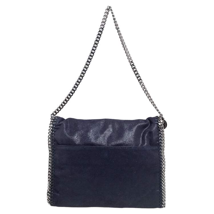 Pre Owned Stella McCartney Navy Blue Faux Suede Falabella Flap Shoulder Bag