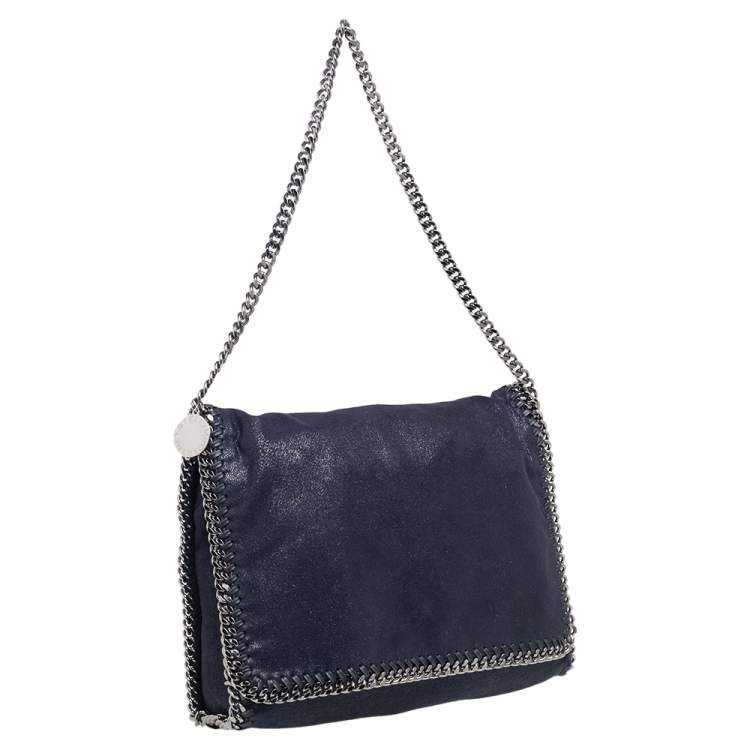 Pre Owned Stella McCartney Navy Blue Faux Suede Falabella Flap Shoulder Bag