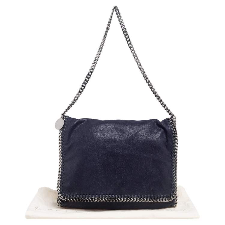 Pre Owned Stella McCartney Navy Blue Faux Suede Falabella Flap Shoulder Bag