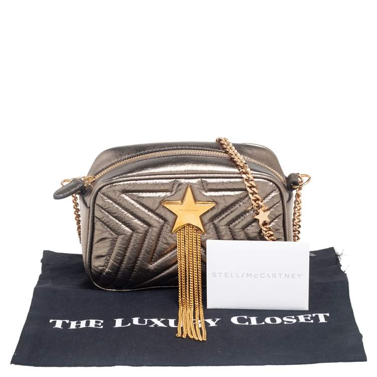 Pre Owned Stella McCartney Metallic Olive Green Quilted Faux Leather Stella Star Crossbody Bag