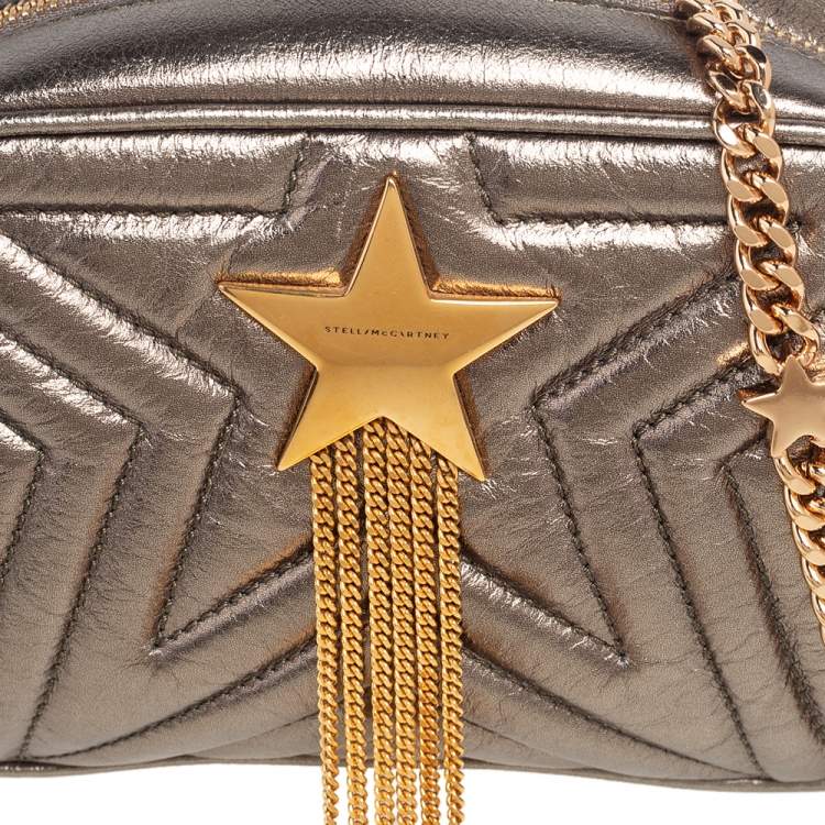 Pre Owned Stella McCartney Metallic Olive Green Quilted Faux Leather Stella Star Crossbody Bag